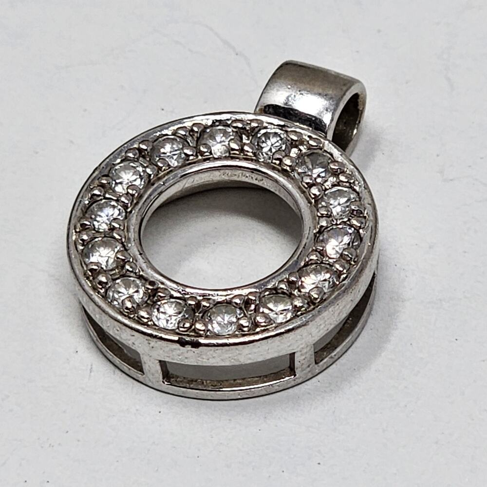 Sterling Silver 925 Round CZ Necklace Pendant - Picture 2 of 5